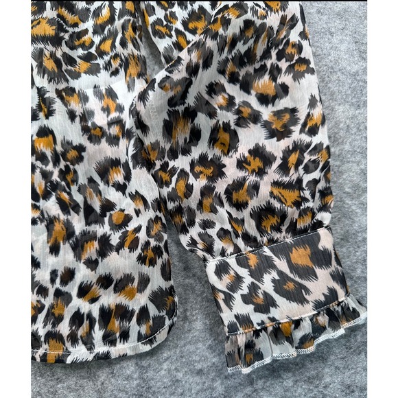 THESHIRT Rochelle Behrens The Madeline‎ Shirt Leopard Ruffle Long Sleeve - Picture 7 of 7